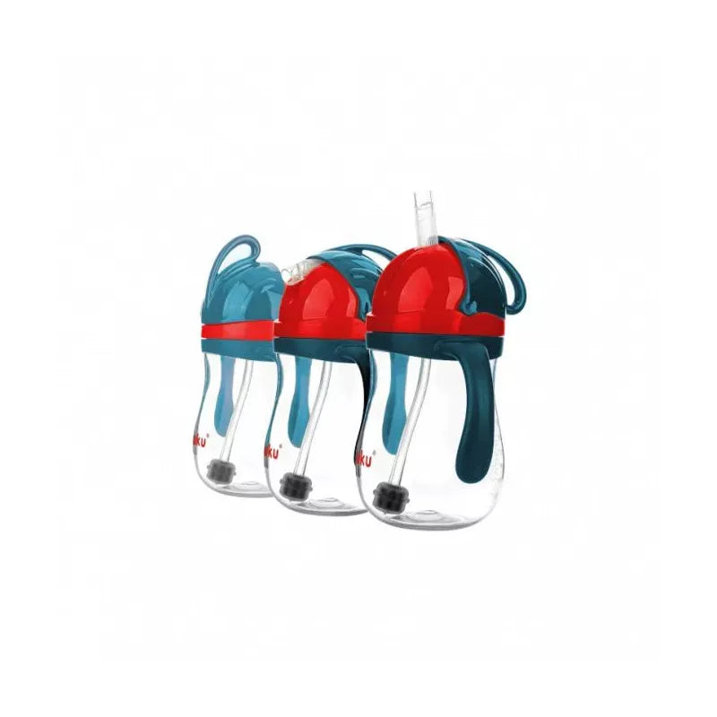 Neišsiliejantis mokomasis puodelis 280 ml su dviem rankenėlėmis ir svareliu, blue/red, A0164